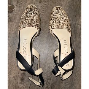 SOLE SOCIETY Channing Dotted Calf Fur animal print Espadrille Wedge Shoes, 8.5